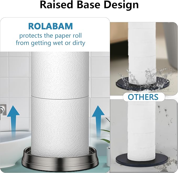 ROLABAM Heavy Weighted Toilet Paper Holder (with Reserve Function) Free Standing Toilet Paper Storage，Spare Toilet Paper Roll Holder Storage Stand for Bathroom Total Height 22.5" ，Brushed Nickel