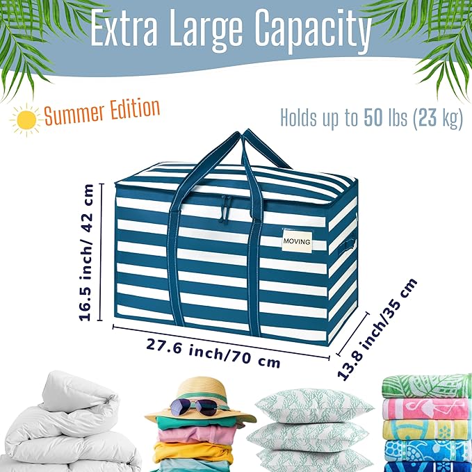 VENO 6 Pack Heavy Duty Moving Bags, Extra Large Storage Bags with Reinforced Handles & Strong Zippers, Foldable & Reusable Moving Box Alternative for Clothes & Dorm Storage