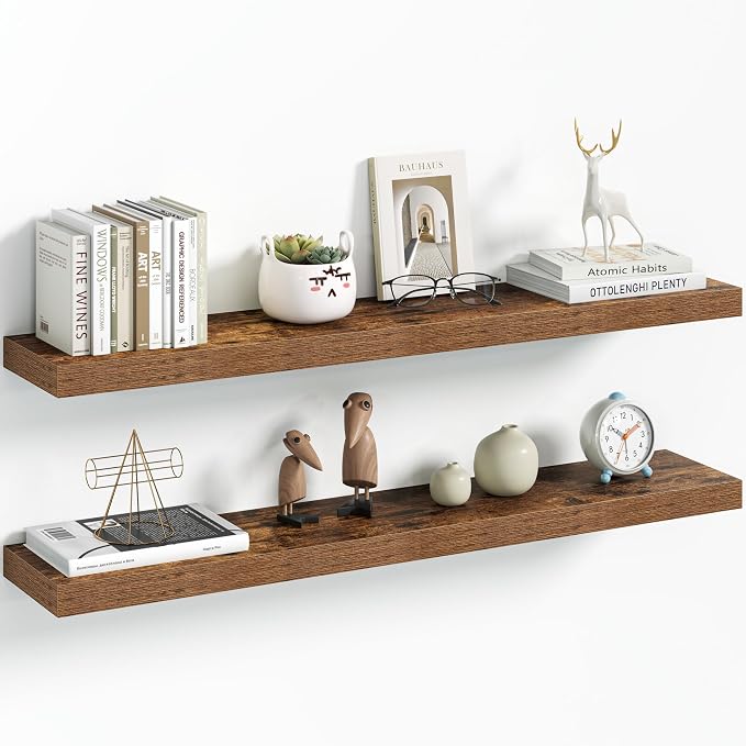 Vivelove 36 Inch Floating Shelves Wall Mounted for Display, 6.5 Deep Duty Shelves with Invisible Brackets for Living Room,Bedroom,Kitchen, Bathroom Storage & Decor,36" Wx6.5 Dx1.4 H - Rustic Brown