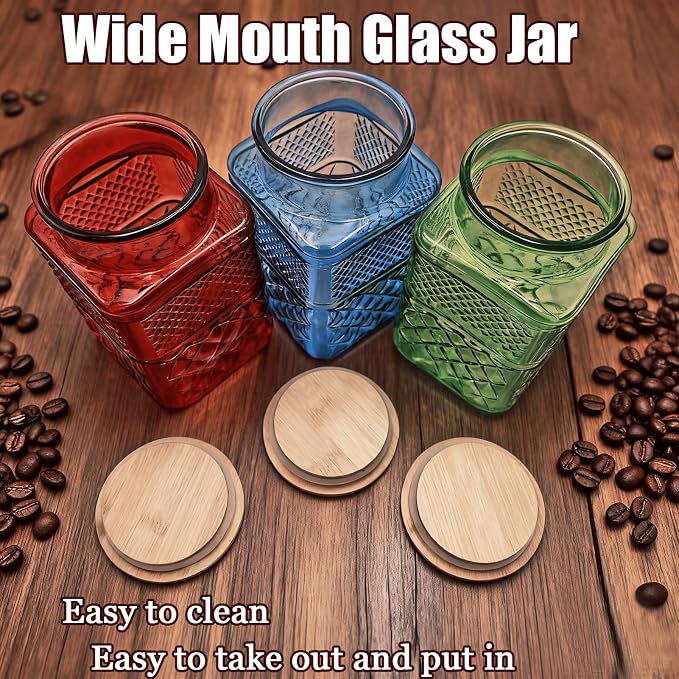 Coriario 60 OZ Vintage Glass Jar with Airtight Lid Wood Spoon Set of 2 Decorative Glass Storage Jars Canister Container for Food Candy Cookie Coffee Bean Tea Nuts Snack Dog Treat Vase