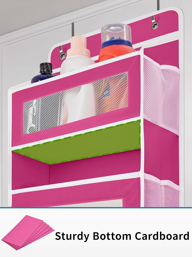 JARLINK Over The Door Organizer Storage, 5 Shelf Hanging Door Organizer with 5 Large Capacity Pockets, Anti Tilt 44 lb Load Behind Door Storage for Bedroom, Bathroom, Pantry, Nursery, (Pink)