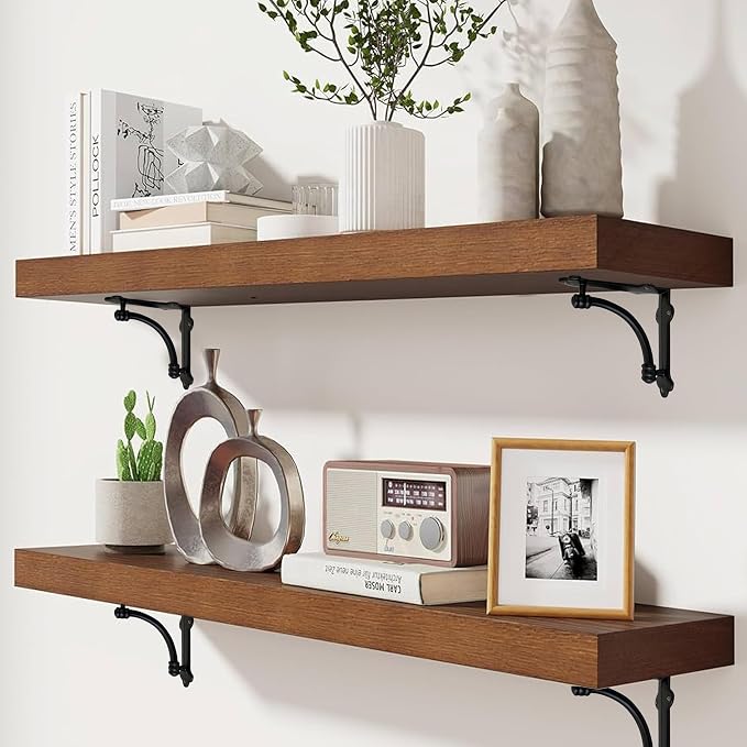NACH Decorative Shelf Brackets, 4 Pack of 5.25 x 1.25 x 5.25 inch Black Cast Iron Shelf Brackets - Decorative Brackets for Mounting - Industrial Style Brackets