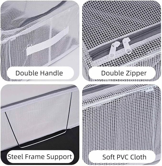 Shoe Closet Organizer for Tall Boots, 3 Pack, 23.6" x 11.8" x 6" | Steel Frame, Waterproof PVC Cloth, Stackable Storage Boxes for Under-Bed, Bedroom Dormitory