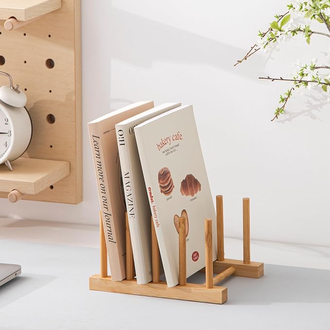 HBlife Bamboo Dish Plate Bowl Cup Book Pot Lid Cutting Board Drying Rack Stand Drainer Storage Holder Organizer Kitchen Cabinet（Keep Dry）