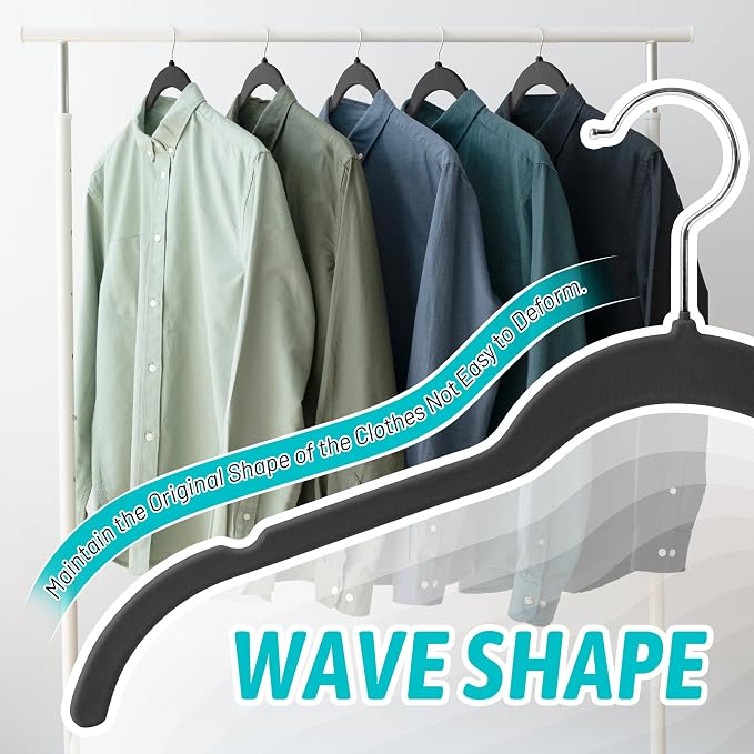 Sishynio Velvet Hangers 100 Pack, Non Slip Slim Clothes Hangers for Shirts, Suits and Dresses, Flocked Space Saving Closet Hangers with Swivel Hooks for Wardrobe Organization(Black)