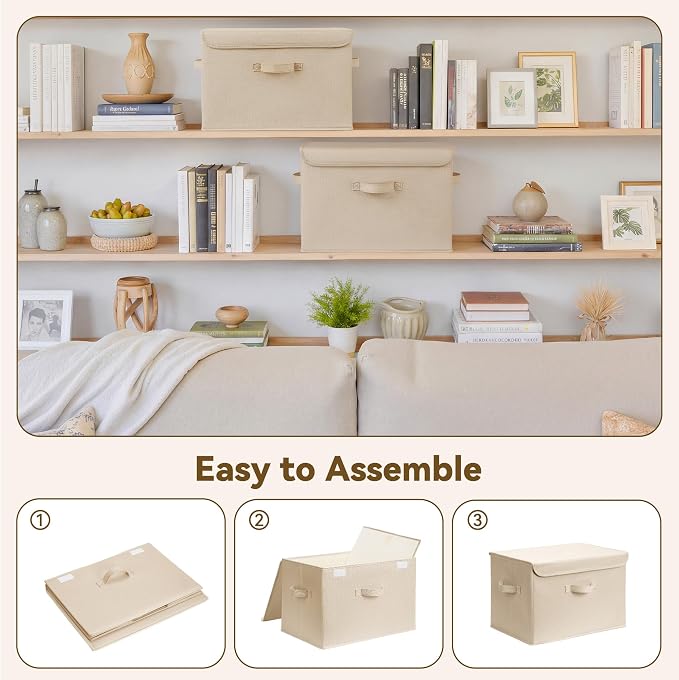 GRANNY SAYS Closet Storage Bins, Decorative Storage Boxes with Lids, Clothes Organizing Bins, Lidded Baskets for Toys, Clothing, Extra Large, Khaki, 2-Pack