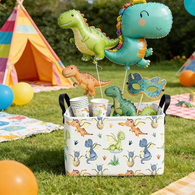 Rectangular Collapsible Parent Child Dragon Storage Basket Organizer | Storage Bin Foldable Canvas with Handles for Organizing Home Kitchen Children Toys Office Closet Shelf Baskets