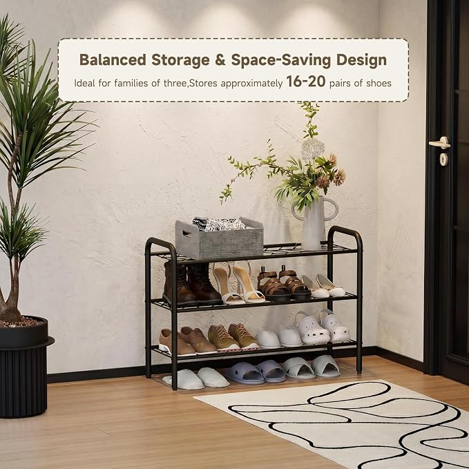 Shoe Rack,Long Shoe Organizer for Closet,Wide Shoe Storage for Entryway, 3 Tier Sturdy Metal Free Standing Shoe Shelf