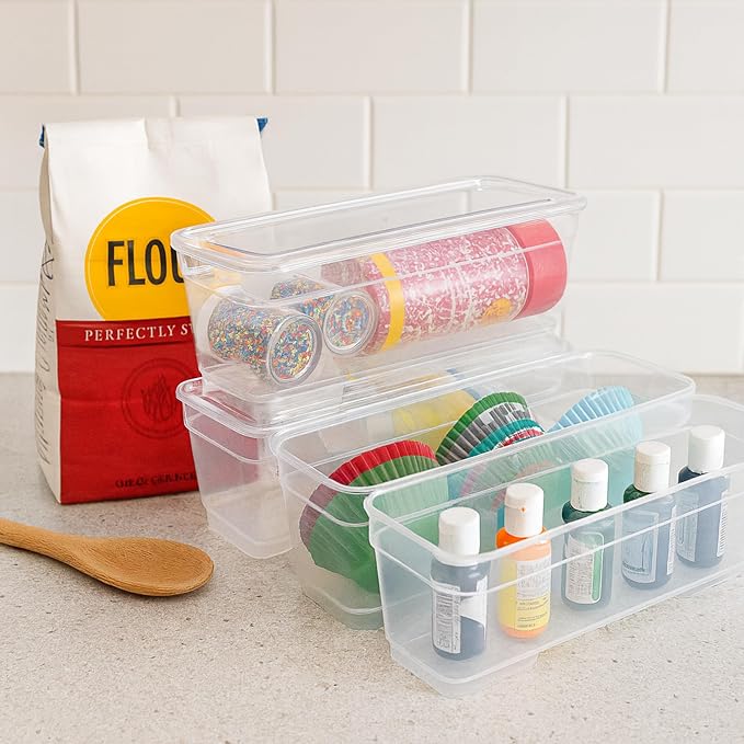 Best Kept 6 Bin Pack, Long Home Organizer Storage Boxes with Lids, Translucent Clear