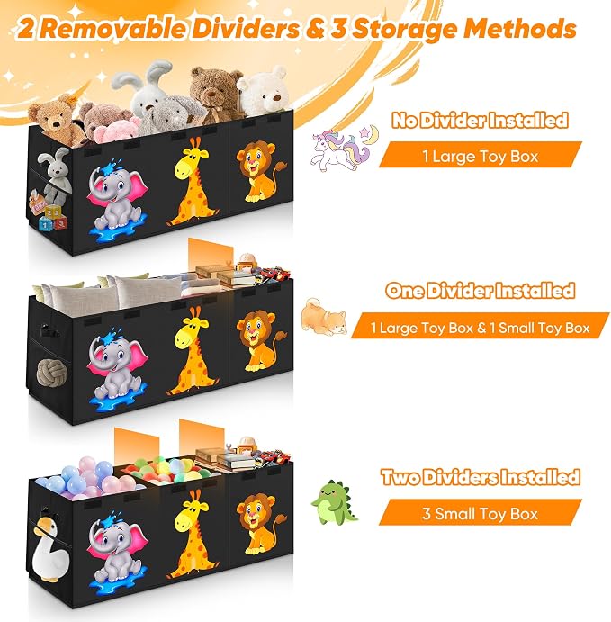 Mabahoo Extra Large Toy Box, Collapsible Toy Storage Organizer with Lids, Cute Animals Toybox for Boys Girls, 40"x14"x16" Kids Toy Chest Storage Boxes for Living Room Playroom Nursery