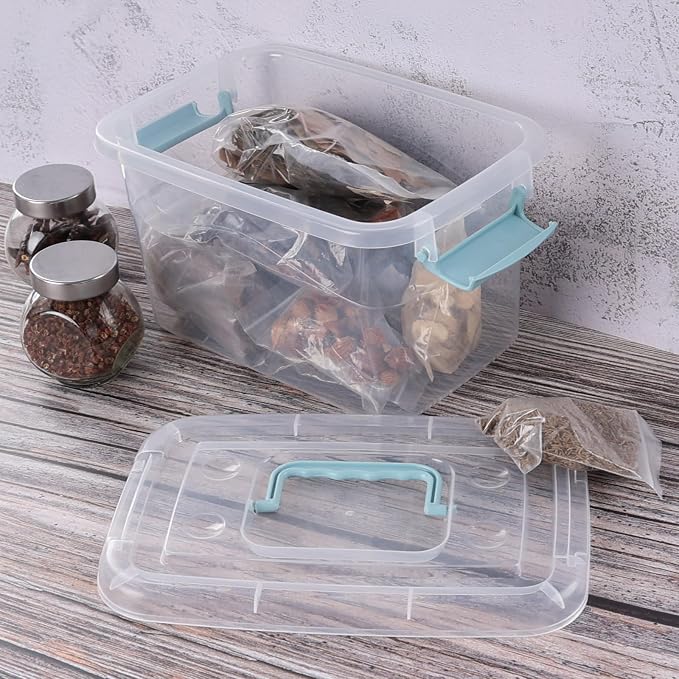 Hespama 6 Packs 6 Quart Lidded Storage Bin, Plastic Latch Container Box with Handle
