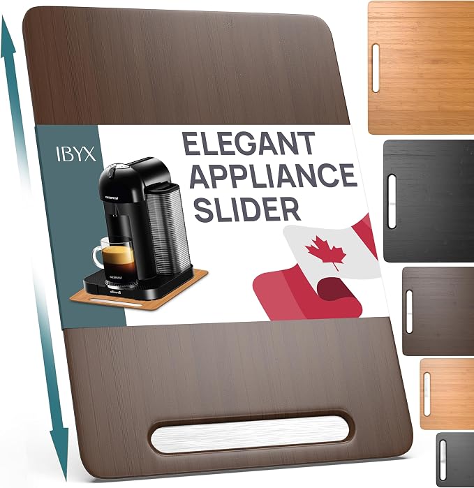 Ibyx Elegant Appliance Slider - Sliding Tray for Coffee Maker & Heavy Kitchen Appliances, Easy Slide, Made of Premium Bamboo, Space-Saving Kitchen Organizer, 40 lb Capacity, Brown - 9.5 x 14 Inch