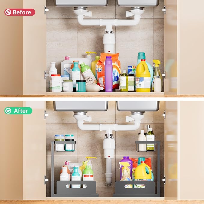 Under Sink Organizer and Storage, Slide Out Cabinet Organizer, Pull Out Sink Shelf for Kitchen Bathroom Laundry, Black, 1 Pack