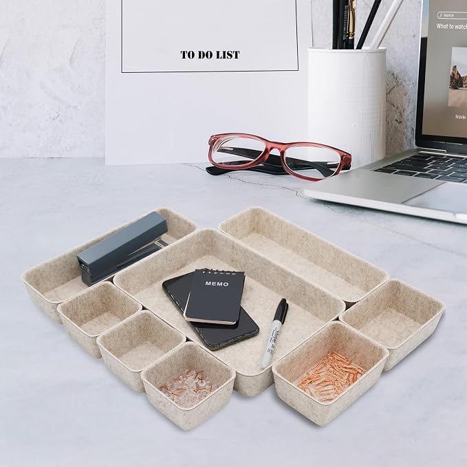 Welaxy 8pc Nordic Minimalist Desk Organizer Tray Beige Oatmeal Storage