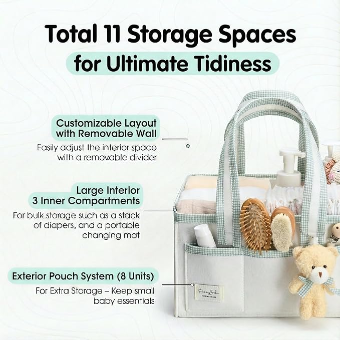 PeraBella Diaper Caddy Organizer with Handle, Baby Shower Gifts Basket Bag, Registry Search Must Haves Items, Nursery Storage Organizer for Newborn Girl Boy, Baby Bag Essentials, Car Diaper Caddy Cart