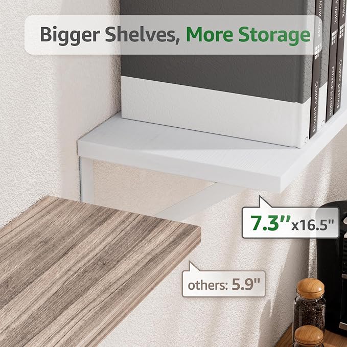 COCOYA Wall Shelves 7.3" Deep Solid Paulownia Wood (White, Set of 3) | 15mm Thick, Wider & Longer & Stronger, Easy to Install, For Laundry Room Bathroom Bedroom, Office Storage Organizer