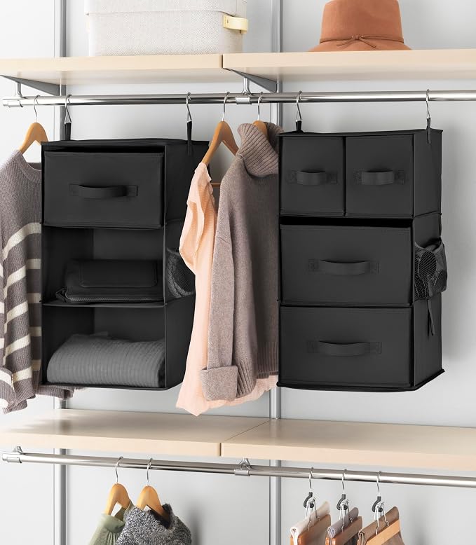 Whitmor Multi-Functional Hanging Organizer with Drawer Inserts- 5 Section - Closet Organizer - Black