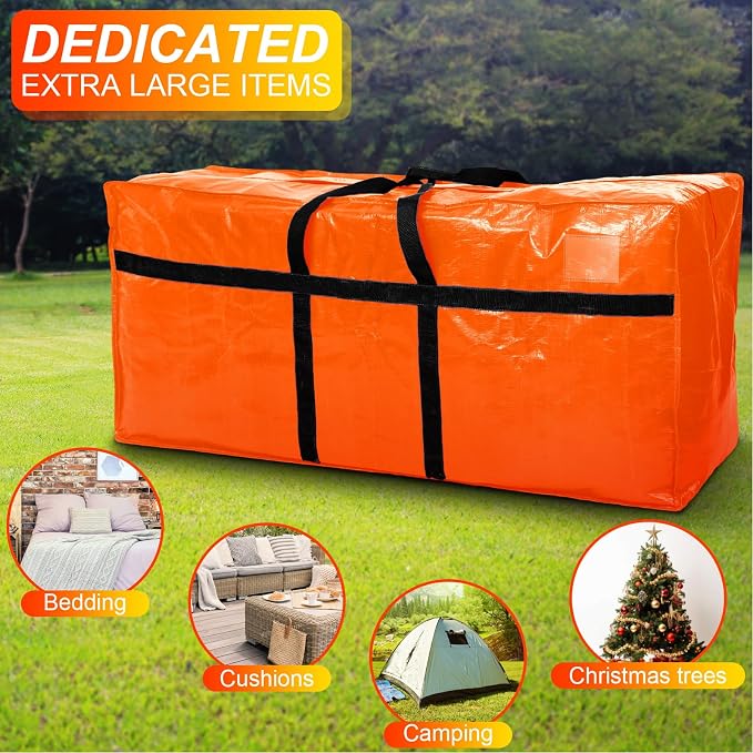 Windyun 4 Pack 69 Gallon Extra Large Moving Bags XXL Heavy Duty Storage Bag with Strong Zipper Handle Jumbo Big Tote Box Foldable for College Dorm Travel Clothes Duffle Blanket Pillow(Orange)