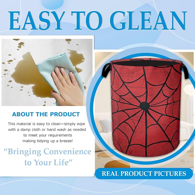 Red Spider Web Laundry Basket Collapsible Laundry Hamper, Oxford Cloth Storage Bin for Room/Bathroom/Bedroom/Dormitories 16" X 20.8"