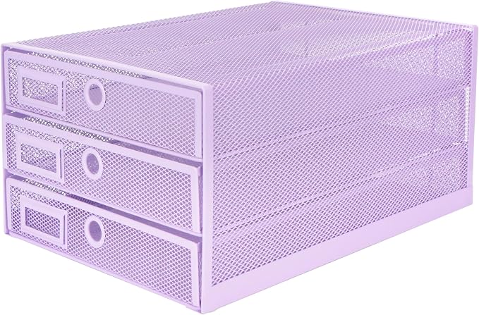 EXERZ Paper Sorter 3 Tier Drawers A4 / Multifunctional Desk Organiser/Letter Tray - Documents, Magazines, Notebooks and Letters - Light Purple