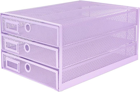 EXERZ Paper Sorter 3 Tier Drawers A4 / Multifunctional Desk Organiser/Letter Tray - Documents, Magazines, Notebooks and Letters - Light Purple