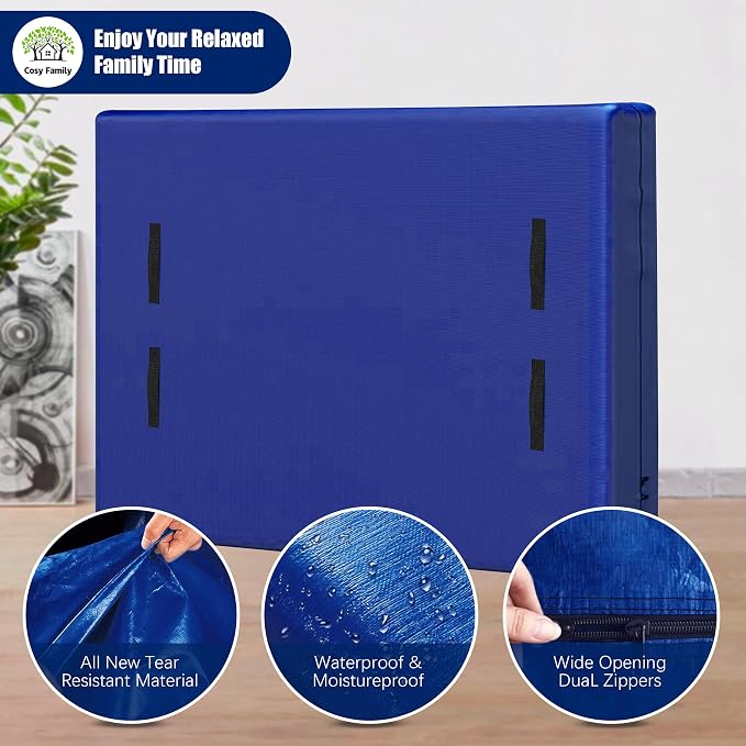 Cosy Family Mattress Bags for Moving with 8 Handles - 170GSM Extra-Thick Mattress Bag for Moving Supplies - Reusable Mattress Cover Protector Storage with Zipper, Blue, Full