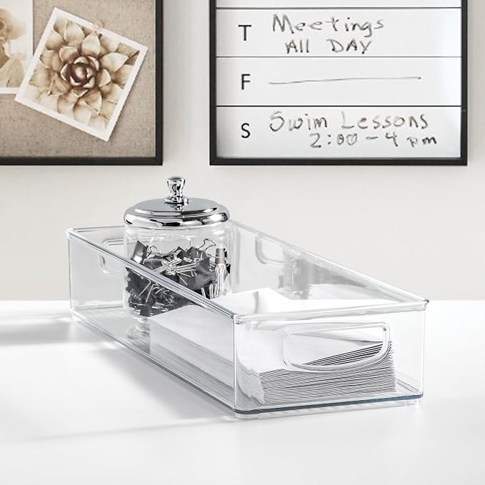 iDesign Slim Extra Long Clear Storage Bin, 2-Pack | Narrow, Stackable, Kitchen or Pantry Organizer