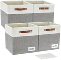 Bagnizer Collapsible Fabric Storage Cube Bins with 2 Reinforced PU Handles, Foldable Storage Organizer Baskets for Closet, Shelves, Living Room | 11"x11"x11", 4 Pack, Gray & White