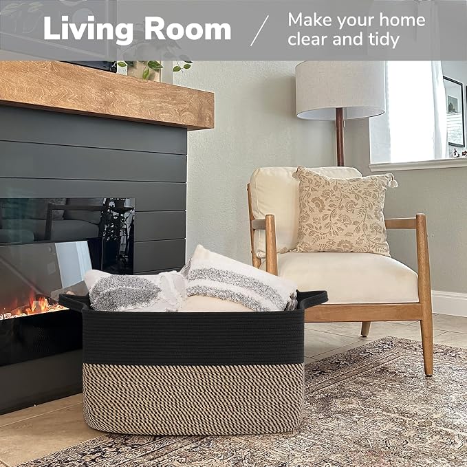 Goodpick Large Blanket Basket, 22" x 17" x 12" Wicker Storage Baskets for Organizing, Rectangle Nursery Basket for Toys Storage, Dirty Clothes Baskets for Living Room, Bedroom