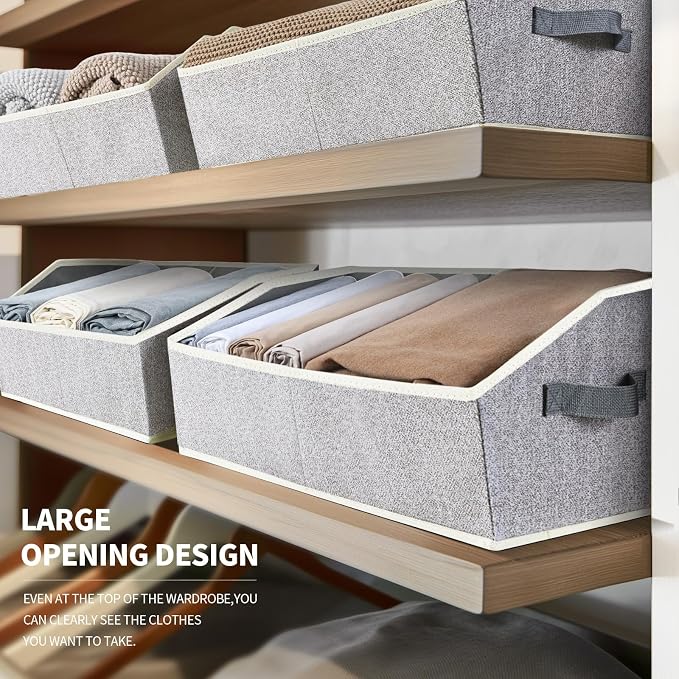 Homsorout Trapezoid Bins for Organization - 8 Pack Storage Cubes, Decorative Fabric Organizer Bins, Large Baskets for Storage, Linen Storage Organizer for Clothes, Books, Home, Light Gray