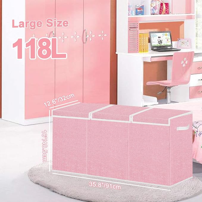 Pantryily Toy Storage for Girls - Extra Large Kids Toy Box Chest,Collapsible Toy Organizers and Storage for Nursery,Playroom,Office 35.8"x12.6"x16"(Pink)