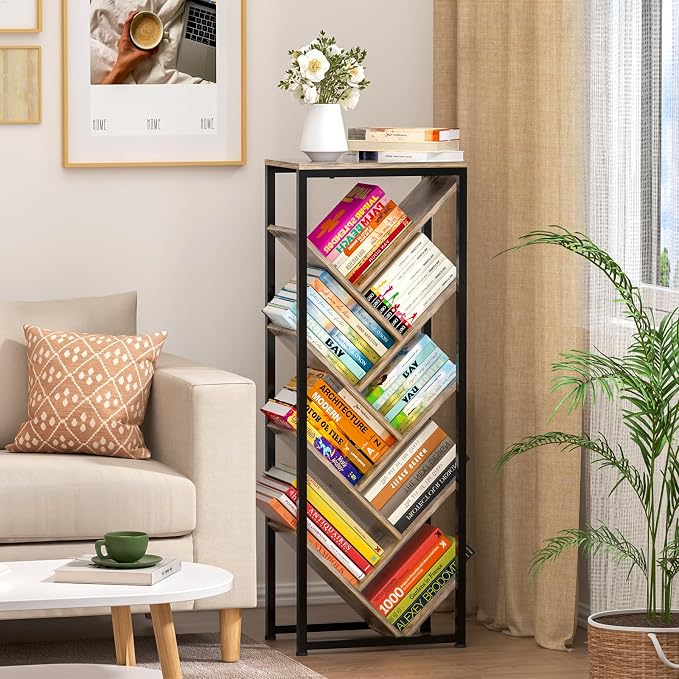 Cutogxon Tree Bookshelf - 9 Tier Floor Standing Tree Bookshelf for Hardcover Books, Small Bookshelf for Small Spaces Bookshelves Wooden Book Storage Organizer Shelves for Bedroom Living Room