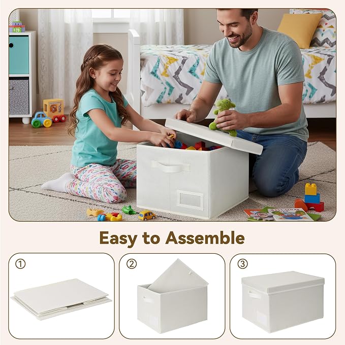 GRANNY SAYS Fabric Storage Bins with Lids, Storage Basket for Clothes, Decorative Storage Boxes, Closet Storage and Organizers, Ivory, 3-Pack