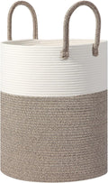 Large 60L Laundry Basket Hamper, Woven Cotton Rope Basket with Handles, Blanket Basket for Living Room, Baby Nursery, Bedroom & Bathroom, 15"D x 20"H Decorative Clothes Hamper, White/Brown
