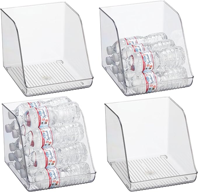iDesign Plastic Water Bottle Organizer for Fridge, Clear, 4-Pack | Bottle Holder, For Kitchen and Pantry