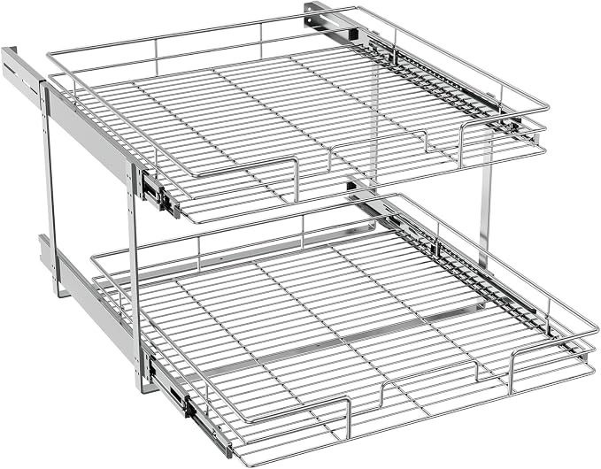 ROOMTEC Pull Out Cabinet Organizer (22½"W x 21½"D),2 Tier Pull Out Storage Shelf Drawer Basket,Sliding Shelves for Base Cabinet Organization in Kitchen, Bathroom, Pantry