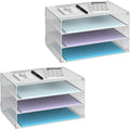 DALTACK 3 Tier Letter Tray Paper Organizer for Desk, Mesh Metal Desk File Organizer with Sliding Trays for Letter/A4 Paper, Mail, Bills & Folders, 2 Pack, White