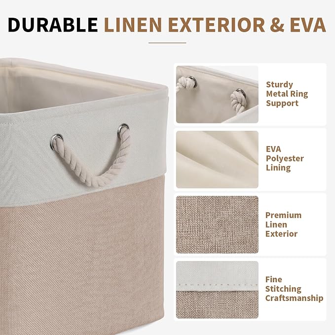13×15×13 Inch Storage Cubes,6 Pack Cube Storage Bins for Shelves,Fabric Collapsible Storage Bins with Handles, Foldable Storage Basket for Organizing Clothes,Books (White&Beige,13"x15"x13")