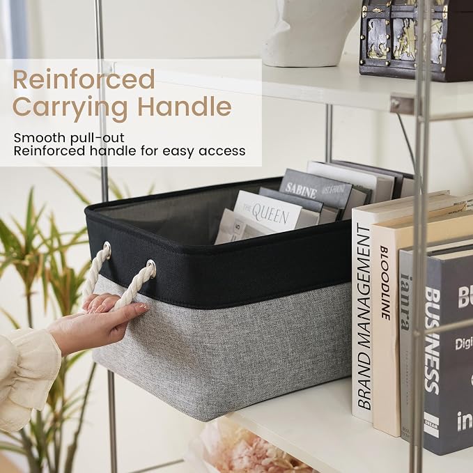 Large Storage Baskets- 15.7x11.8x8.26 inch Storage Bins for Shelves and Closet Organizing, Foldable Fabric Bin for Home Organization Clothes and Laundry (3-Pack, Black&Gray)