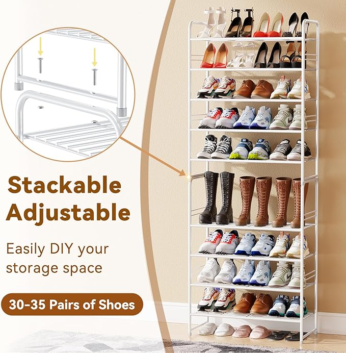 Simple Shoe Rack, 5 Tier Heavy Duty Metal Shoe Shelf 27 Inch Wide, White