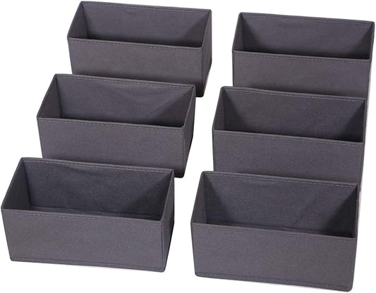 DIOMMELL 6 Pack Foldable Cloth Storage Box Closet Dresser Drawer Organizer Divider Fabric Baskets Bins Containers for Clothes Underwear Bras Socks Lingerie Clothing, Dark Grey 060