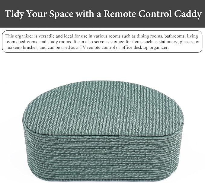 Remote Control Holder, PU Leather Remote Caddy Desktop Organizer with 5 Spacious Compartments for TV Remotes/Media Controllers/Office Supplies (1-Wood Green