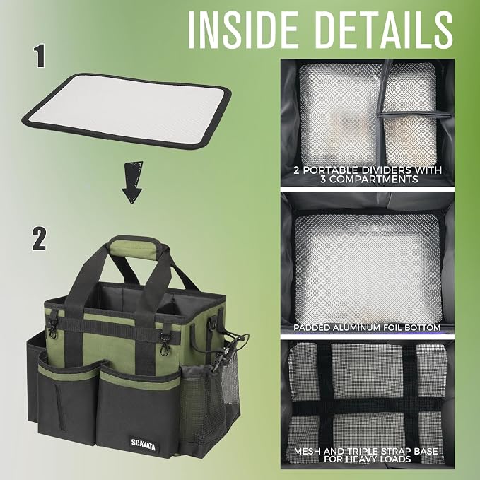 SCAVATA Compact Wearable Cleaning Caddy, Small Cleaning Caddy Supplies Organizer with Handle & Shoulder Straps for Housekeepers, Under Sink & Car Cleaning Tool Organizers Bag (Armygreen)