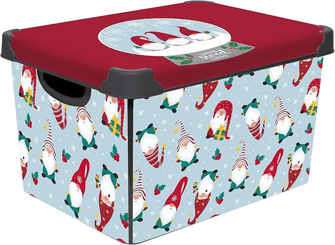 Simplify “Gnome Sweet Gnome" Design Storage Bin | Christmas Tote | Holiday Décor Decorations Organizer | Lidded | Stackable | White