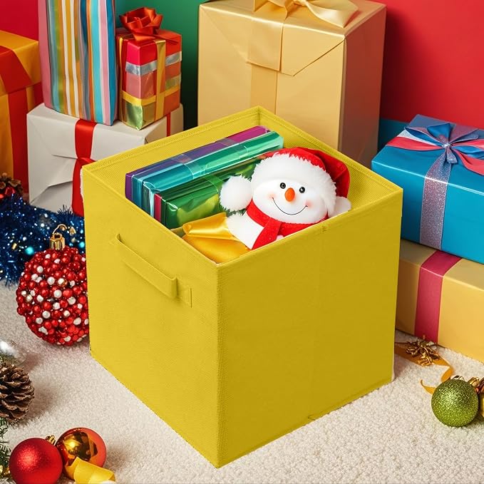 ShellKingdom Storage Bins, Foldable Fabric Storage Cube And Cloth Organizer | Storage Drawer For Closet And Toys, 13 X 13 X 13 INCH, 2 Pack (Yellow)