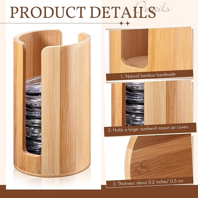 Suclain 2 Pcs Mason Jar Lid Organizer (Only for Wide Mouth) Bamboo Vertical Mason Jar Lid Storage Accessories Tumbler Lids Holder Cup Lids Organizer for Home Kitchen Countertop Cupboard