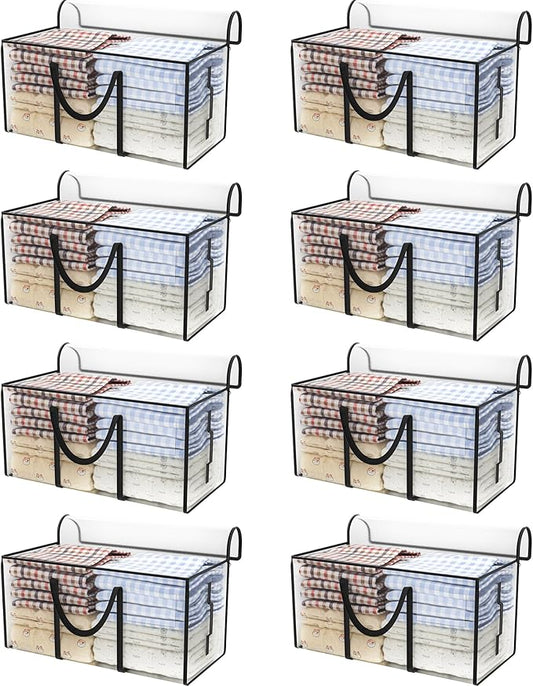CONGREGATE 8 Pack Heavy Duty Semi-Transparent Extra Large Moving Bags, 97L/25.6Gal PP Totes w/Reinforced Handles & Metal Zippers, 28.7"x13.7"x15" Foldable Moving Boxes For Home Dorm Storage