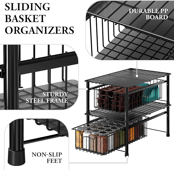 Simple Houseware Stackable Basket Drawer, Black
