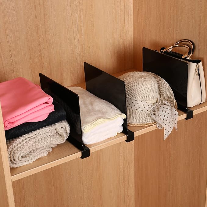 Sooyee 6 Pack Black Acrylic Shelf Dividers,Closet Shelves Closet Organizers and Storage in Bedroom, Kitchen, Office Shelves,Closet Dividers