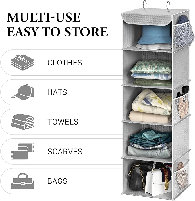 Simple Houseware 5 Shelf Hanging Closet Organizer, Gray